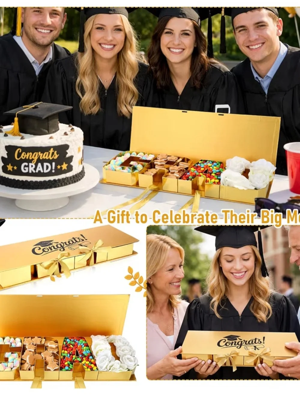 Congrats! Gold Graduation Gift Box - Fillable with Whatever you'd like